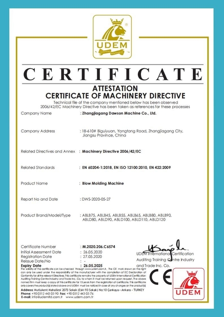 Китай Dawson Machinery &amp; Mould Group Co.,Ltd Сертификаты